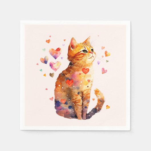 Serviette En Papier Cute Tabby Chat avec Coeurs (Devant)