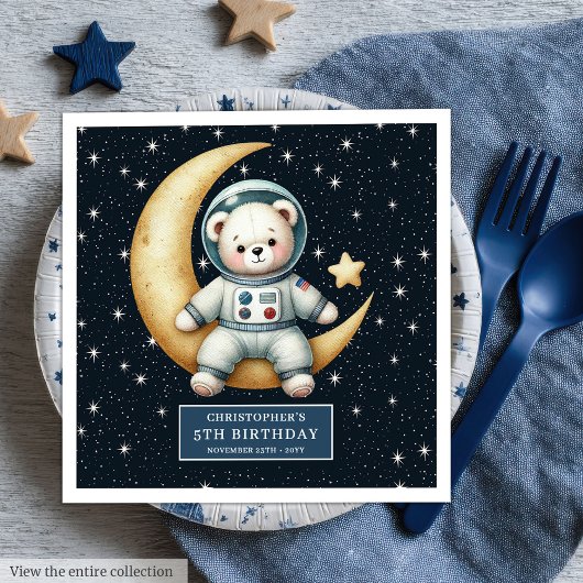 Serviette En Papier Cute Teddy Astronaut garçon fête d'anniversaire se