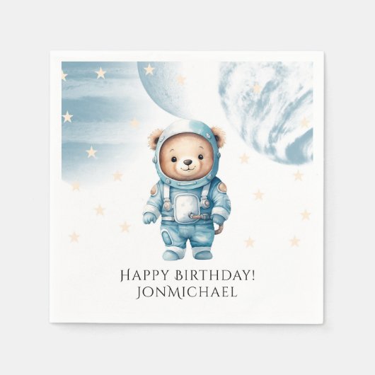 Serviette En Papier Cute Teddy Bear Astronaut fête d'anniversaire (Devant)