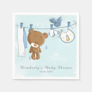 Serviette En Papier Cute Teddy Bear Baby shower en tissu bleu