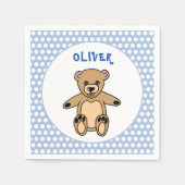 Serviette En Papier Cute Teddy Bear Blue Enfants Nom Anniversaire Fête (Devant)