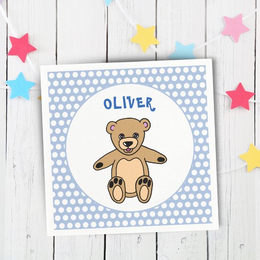 Serviette En Papier Cute Teddy Bear Blue Enfants Nom Anniversaire Fête