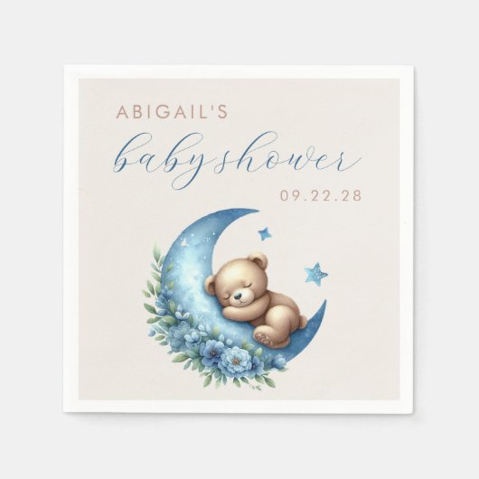 Serviette En Papier Cute Teddy Bear Blue Moon Boy Baby shower (Devant)