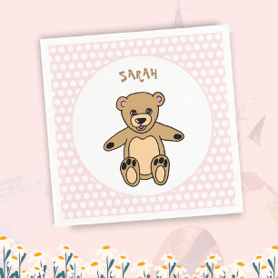 Serviette En Papier Cute Teddy Bear Pink Enfants Nom Fête d'anniversai