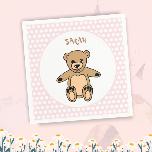 Serviette En Papier Cute Teddy Bear Pink Enfants Nom Fête d'anniversai