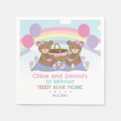 Serviette En Papier Cute Teddy Bear Pique-nique Rainbow Twins Fille An (Devant)