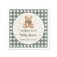 Cute Teddy Bear Rustic Green Plaid Baby Shower 