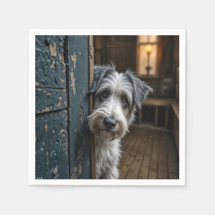 Serviette En Papier Cute Terrier Jetant un oeil autour d'une porte