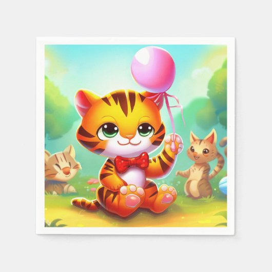Serviette En Papier Cute tiger with a balloon illustration (Devant)