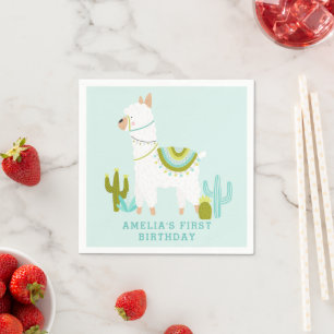 Serviette En Papier Cute Tout Llama Amusants Aqua 1er Anniversaire