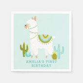 Serviette En Papier Cute Tout Llama Amusants Aqua 1er Anniversaire (Devant)