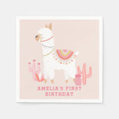 Serviette En Papier Cute Tout Llama Fun Rose 1er Anniversaire (Devant)