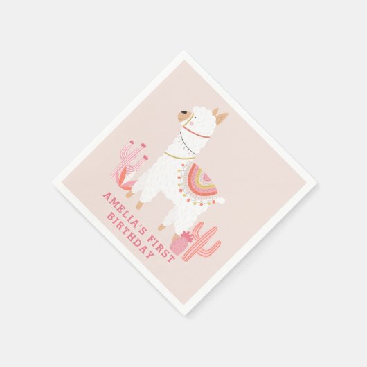Serviette En Papier Cute Tout Llama Fun Rose 1er Anniversaire (Coin)