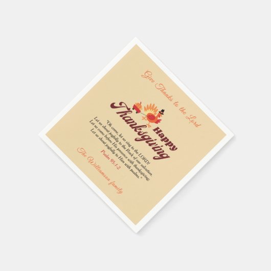 Serviette En Papier Cute Turkey Thanksgiving | Give Thanks to the Lord (Coin)