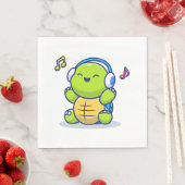Serviette En Papier Cute Turtle Écouter De La Musique Avec Casque (En situation)