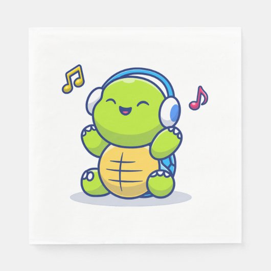 Serviette En Papier Cute Turtle Écouter De La Musique Avec Casque (Devant)
