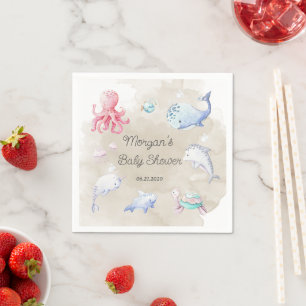 Serviette En Papier Cute Under the Sea Creatures Baby shower Monogramm
