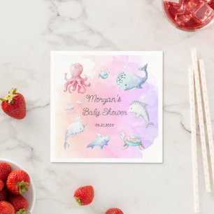 Serviette En Papier Cute Under the Sea Creatures Baby shower Monogramm