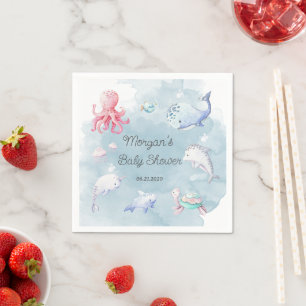 Serviette En Papier Cute Under the Sea Creatures Baby shower Monogramm