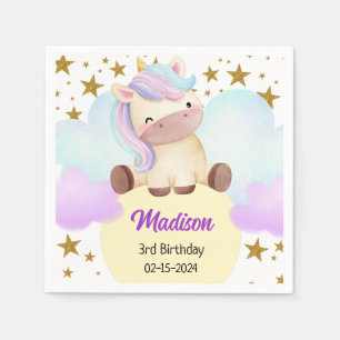 Serviette En Papier Cute Unicorn et Gold Stars Anniversaire