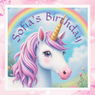 Serviette En Papier Cute Unicorn Girl' arc-en-ciel Anniversaire coloré