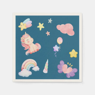 Serviette En Papier Cute Unicorn Rainbow motif de ballon coeur étoile