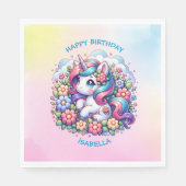 Serviette En Papier Cute Unicorn rose Fille Anniversaire Personnalisé (Devant)