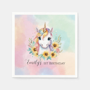 Serviette En Papier Cute Unicorn Sunflower 1er anniversaire