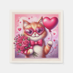 Serviette En Papier Cute Valentine's day cat/chaton