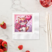 Serviette En Papier Cute Valentine's day cat/chaton (En situation)