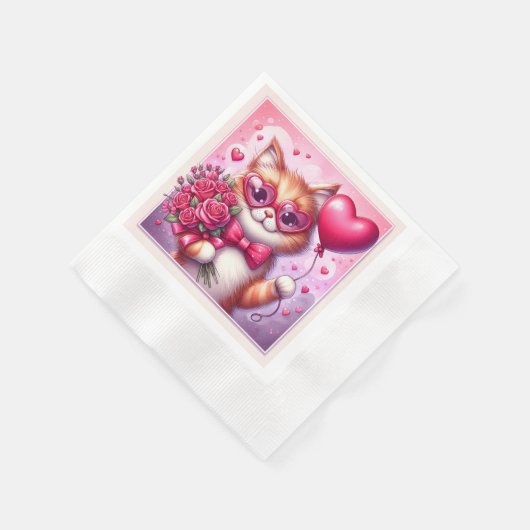 Serviette En Papier Cute Valentine's day cat/chaton (Coin)
