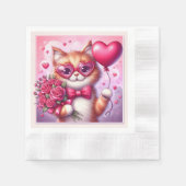 Serviette En Papier Cute Valentine's day cat/chaton (Devant)