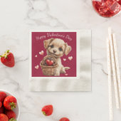 Serviette En Papier Cute Valentine's Day Chiot Coeurs rouges (En situation)