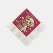 Serviette En Papier Cute Valentine's Day Chiot Coeurs rouges (Coin)