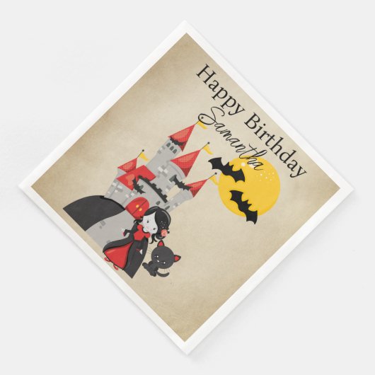 Serviette En Papier Cute Vampire Girl and Haunted Castle Halloween (Coin)