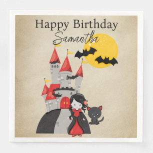 Serviette En Papier Cute Vampire Girl and Haunted Castle Halloween