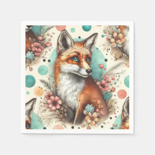 Serviette En Papier Cute Vintage Watercolo Fox peinture