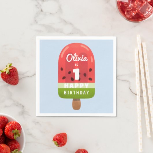 Serviette En Papier Cute Watermelon Popsicle 1er anniversaire (En situation)