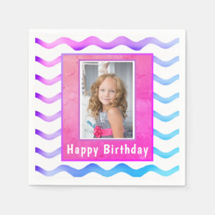 Serviette En Papier Cute Waves Rose Blue Photo Anniversaire