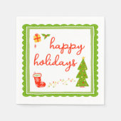 Serviette En Papier Cute Whimsical Christmas Icons HAPPY HOLIDAYS (Devant)