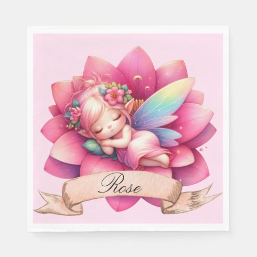Serviette En Papier Cute Whimsical Floral Doux Rêves Dormir Fée (Devant)