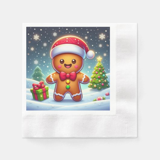 Serviette En Papier Cute Whimsical Noël/homme en pain d'épices d'hiver (Devant)
