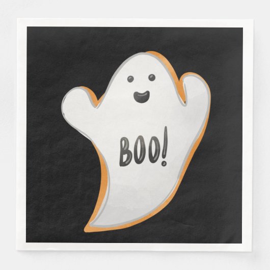 SERVIETTE EN PAPIER CUTE WHITE AND ORANGE HALLOWEEN GHOST (Devant)