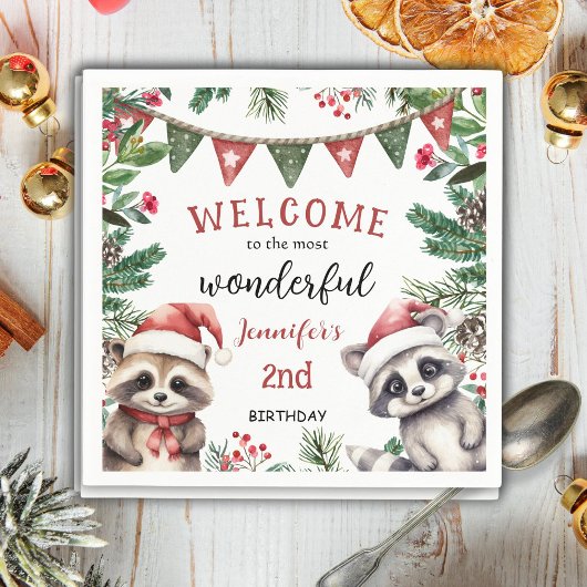 Serviette En Papier Cute Winter Raccoon Noël 2 Anniversaire Napkin