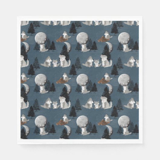 Serviette En Papier Cute Wolf Pack Woodland Night Sky Moon (Devant)