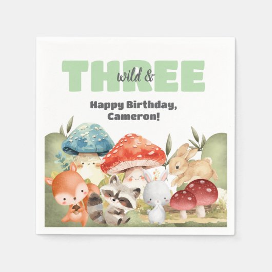 Serviette En Papier Cute Woodland Animals 3rd Birthday Party (Devant)