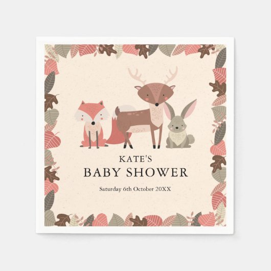 Serviette En Papier Cute Woodland Forest Animals Baby Shower (Devant)