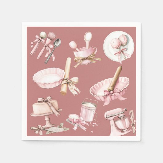 Serviette En Papier Cutie Pie | Baby shower fille rose aquarelle (Devant)