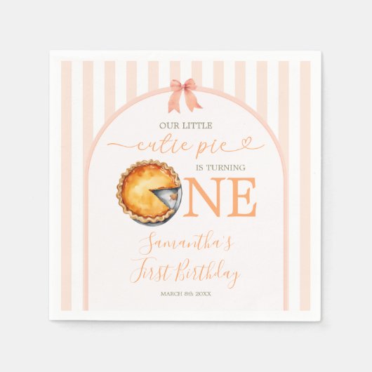 Serviette En Papier Cutie Pie Orange En vichy 1er anniversaire (Devant)