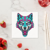 Serviette En Papier Cyberpunk Neon Wolf - Synthwave Robotic Animal (En situation)